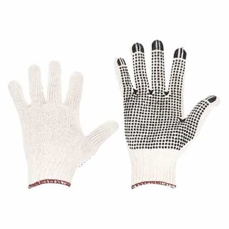 Knit Gloves, Cotton/Polyester, PVC, Palm, Knit, Beige/Black, L, 1 PR