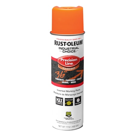 Precision Line Marking Paint, Inverted, Fluorescent Orange, 20 oz