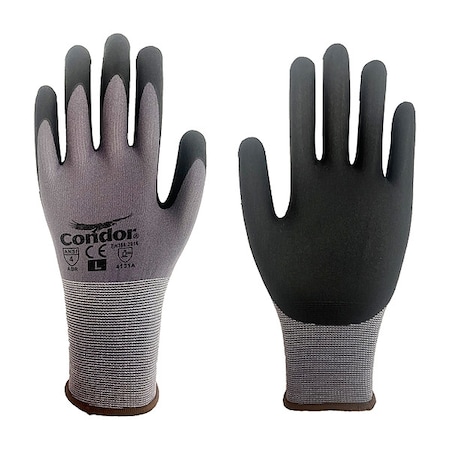 Coated Gloves, Nitrile, Sandy, Palm, 4 Abrasion Level, Black/Gray, L (9) 1 PR