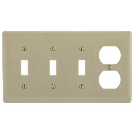 Toggle Switch Wall Plate, Number of Gangs: 4 Plastic, Smooth Finish, Ivory