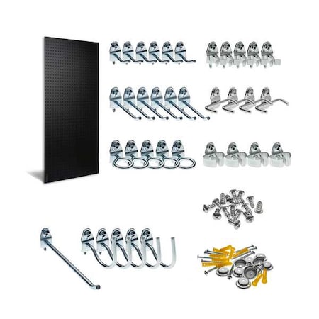 24 In. W x 48 In. H x 1/4 In. D Black ABS Textured Pegboard with 36 pc. DuraHook Assortment