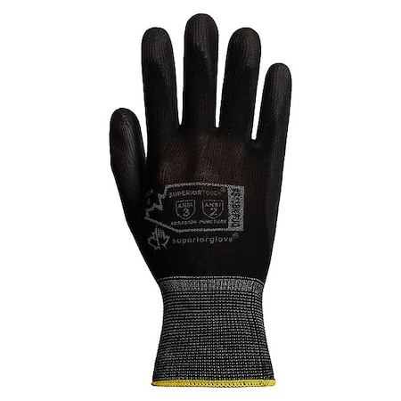 Coated Gloves, Polyurethane, Smooth, Palm, 3 Abrasion Level, Black, 2XL (11) 12 PK
