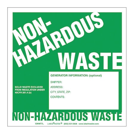 Non-Hazardous Waste Labels,PK100
