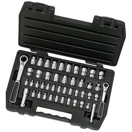 1/4 in, 3/8 in Drive Socket Set Metric, SAE 46 Pieces 5/32 in to 3/4 in , Chrome