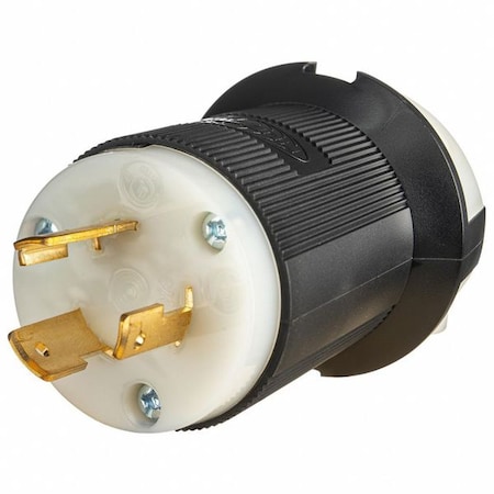 Locking Plug, L6-20P, 20 A, 250V AC, Single Phase, 2 Pole, Spring Clamp Terminals, Black, White