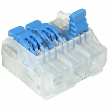 Lever Wire Connector, 12 AWG Max, 3 Port, Blue, Polycarbonate Insulation, 600 V, 20 A, 100 PK
