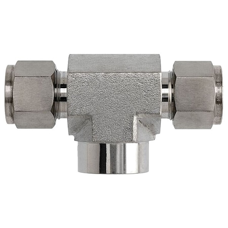 Tee, SS, Comp 3/8", Comp 3/8", FNPT 1/4"