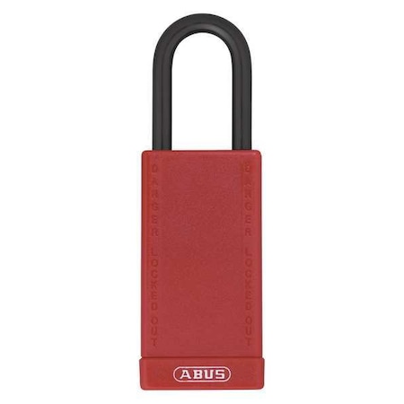 Lockout Padlock, Keyed Alike, Plastic-Covered Aluminum, Red, 1 1/2 in Shackle Height, 1 No. of Keys