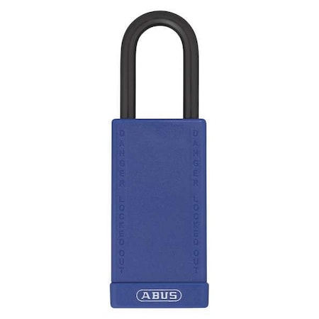 Lockout Padlock, Keyed Alike, Plastic-Covered Aluminum, Blue, 1 1/2 in Shackle Height