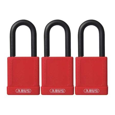 Lockout Padlock, Keyed Alike, Plastic-Covered Aluminum, Red, 1 1/2 in Shackle Height, 1 No. of Keys
