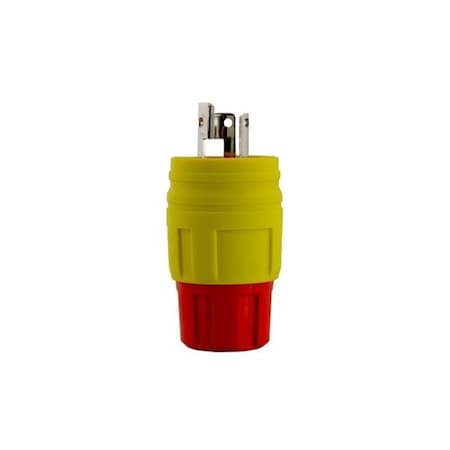 Watertight Locking Plug, L6-15P, 15 A, 250V AC, Single Phase, 2 Pole, Yellow