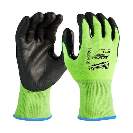 12 Pair High Visibility Cut Level 2 Polyurethane Dipped Gloves- L