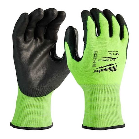 12PK High Visibility Cut Level 3 Polyurethane Dipped Gloves - M