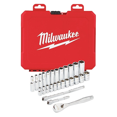 1/4 in Drive Socket Wrench Set Metric 28 Pieces 5 mm to 15 mm , Chrome