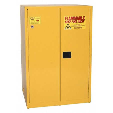 Hazardous Material Storage Cabinet, 90 gal, 2 Shelves, Steel, 43 in W x 65 in H x 34 in D, Yellow