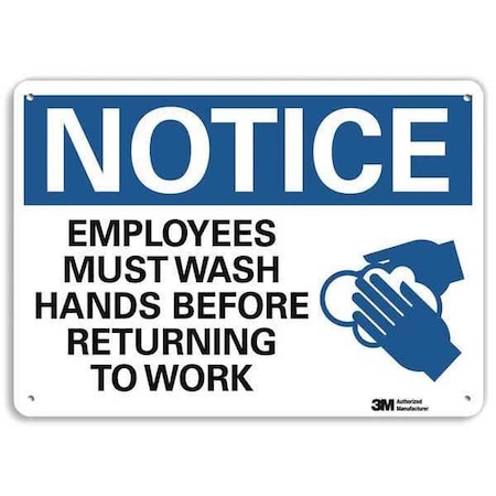 Notice, Employees Must Wash Hands Before Returning to  Work, 14 in W x 10 in H, , U1-1045-RA_14X10