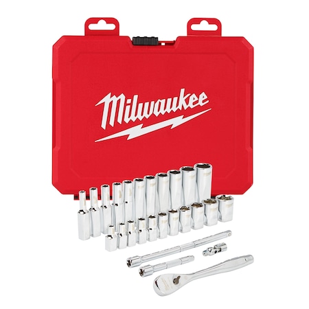 1/4 in Drive Socket Wrench Set SAE 26 Pieces 5/32 in to 9/16 in , Chrome