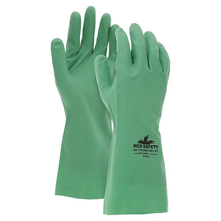 NitriShield Chemical Resistant Gloves, Nitrile, 12 in L, 8 mil, Green, M, 12 PK