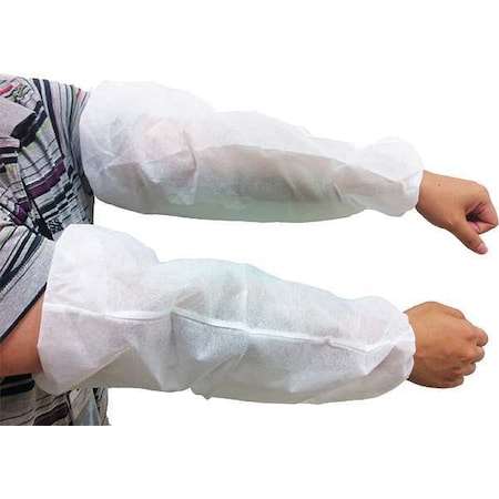 Disposable Sleeve, Polypropylene, Serged Seam, Elastic Cuff, 18 in Length, White, PK100