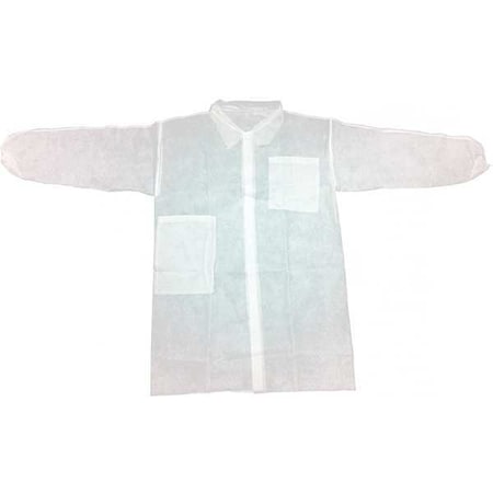 Condor Disposable Lab Coat, Polypropylene, Snaps Closure, White, 3XL, 30 PK