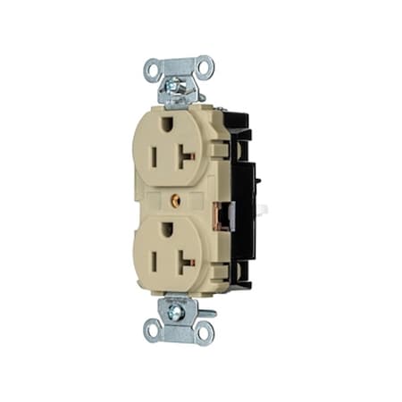 Duplex Straight Blade Receptacle, 5-20R, 20 A, 125V AC, 2 Pole, 3 Wire, Surface Mount, Grounded