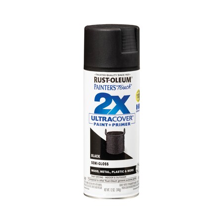 General Purpose Spray Paint, Black, Semi-Gloss, Solvent, 12 Oz