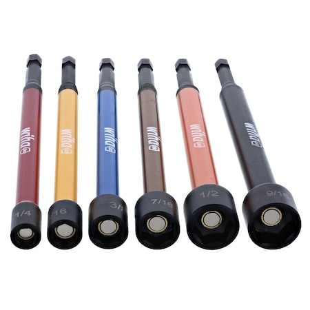Color Coded Magnetic Nut Driver Set SAE - 6 Piece 1/4in, 5/16in, 3/8in, 7/16in, 1/2in, 9/16in