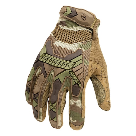 Tactical Impact Gloves, Synthetic Suede Palm, Hook-and-Loop, Pull with Carabiner Hole Cuff, Size L