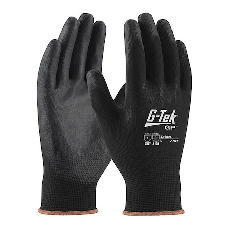 Coated Gloves, Polyurethane, Smooth, Palm, 1 Abrasion Level, Black, XL (10) 12 PK