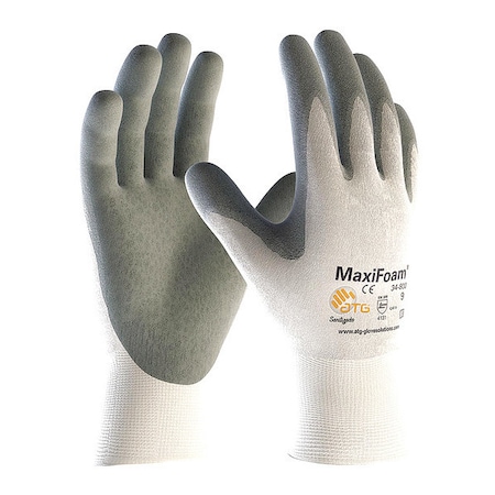 Coated Gloves, Foam Nitrile, Foam, Palm, 2 Abrasion Level, White/Gray, L (9) 12 PK