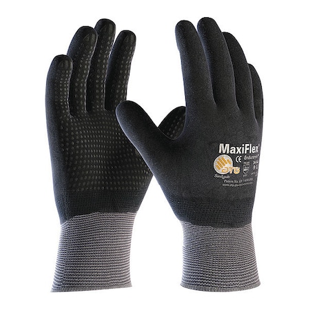 Coated Gloves, Foam Nitrile, Dotted, Palm, 3 Abrasion Level, Gray, L (9) 12 PK