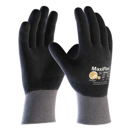 Coated Gloves, Microporous Nitrile, Foam, Full, 4 Abrasion Level, Gray/Black, XL (10) 12 PK