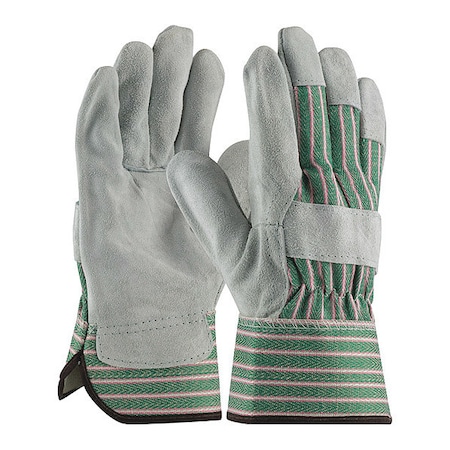 Leather Palm Gloves, Cowhide, Safety Cuff, Wing Thumb, Full Finger, Green, M, 12 PK