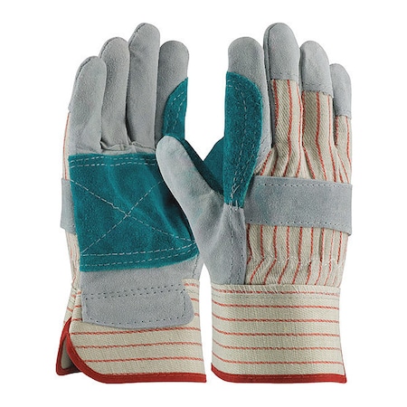 Leather Palm Gloves, Cowhide, Safety Cuff, Wing Thumb, Full Finger, Gray, M, 12 PK