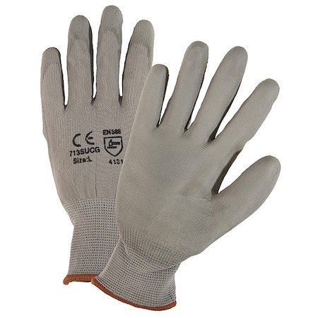 Coated Gloves, Polyurethane, Smooth, Palm, 4 Abrasion Level, Gray, XS (6) 12 PK