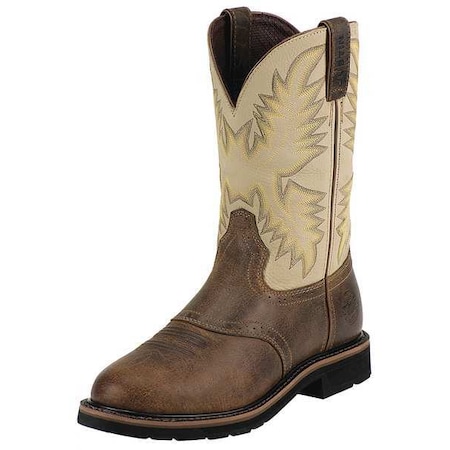Men's Western Boot, 10 D, Steel Toe, 11 in H, Brown, WK4661