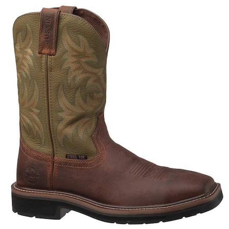 Men's Western Boot, 10 1/2 D, Steel Toe, 11 in H, Brown, WK4688
