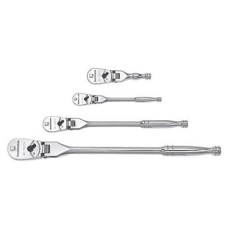 4 Piece 1/4", 3/8" & 1/2" Drive 90-Tooth Flex Head Teardrop Ratchet Set