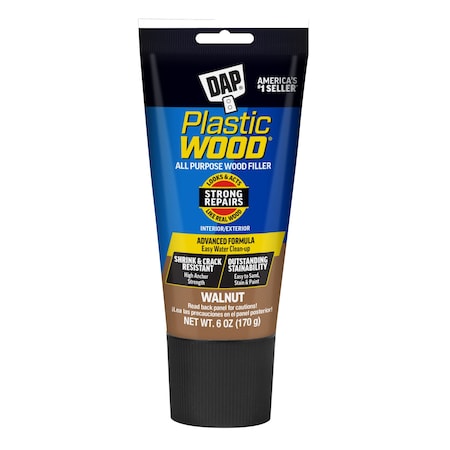 Wood Filler, 6 oz, Tube, Walnut, Plastic Wood