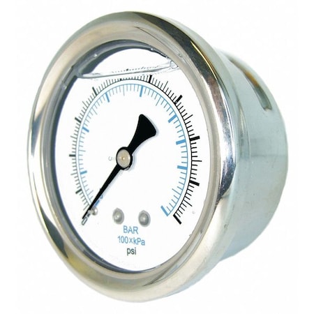 Industrial Compound Gauge, 30 to 0 to 30 psi, 4 in Dial, 1/4 in NPT, Center Back Location