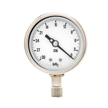 Vacuum Gauge,HD,4In,30-0In Hg Vacuum