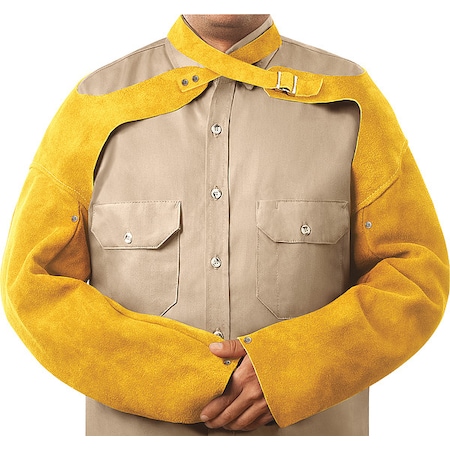 Flame-Resistant Sleeve, Leather, 23 in Length, Brown, Snap Cuff