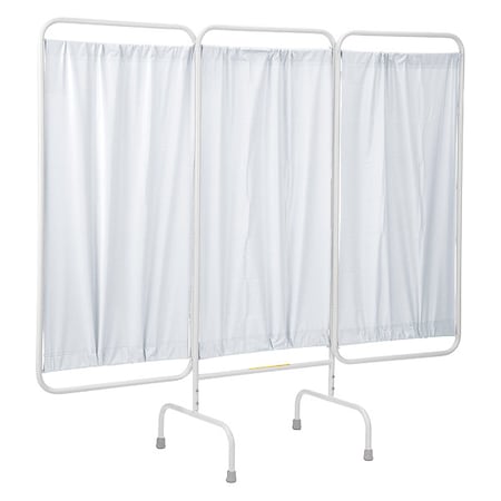 Three Panel Stationary Privacy Screen with Antimicrobial White Vinyl Panels