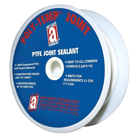 PTFE/UHF Gasket-Making Tape, 1 in x 15 ft, White, Temp Range -450 to 600 Degrees F