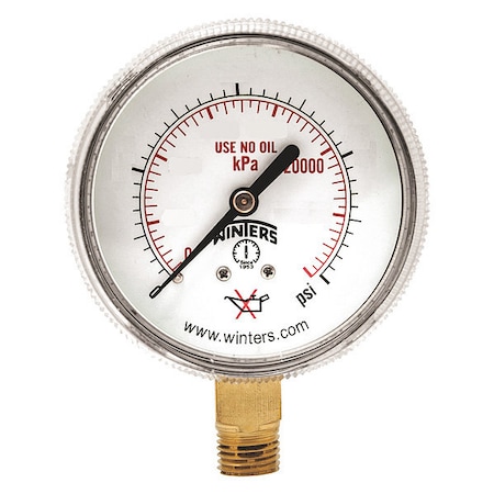 Welding Regulator Pressure Gauge, 0 to 60 psi, 2 in Dial, 1/4 in NPT, Bottom Location