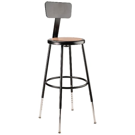 Round Stool with Backrest, Height 25" to 33"Black