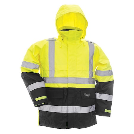 Hi-Viz Safety Jacket, Polyester, Polyurethane, Class 3 Type R, Black/Yellow, 3XL