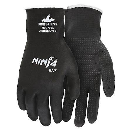 Coated Gloves, Foam Nitrile, Flat Dip with Dots, Palm, Not Tested Abrasion Level, Black, 2XL (11)