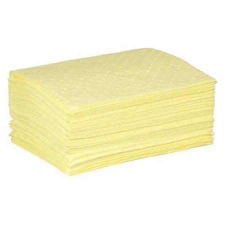 Sorbent Pad, 11 gal, 15 in x 19 in, Harsh Chemicals, Yellow, 50 PK