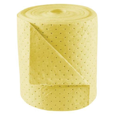 Sorbent Roll, 13 gal, 15 in x 150 ft, Harsh Chemicals, Yellow, Polypropylene